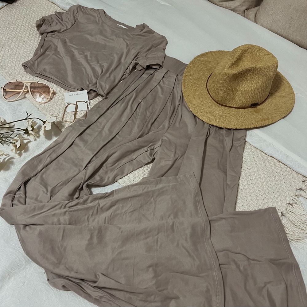 Elegant Taupe Wide Leg Jumpsuit